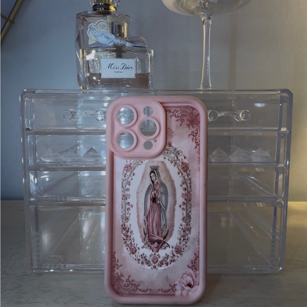 SHEIN Pink Religious Design Phone Case